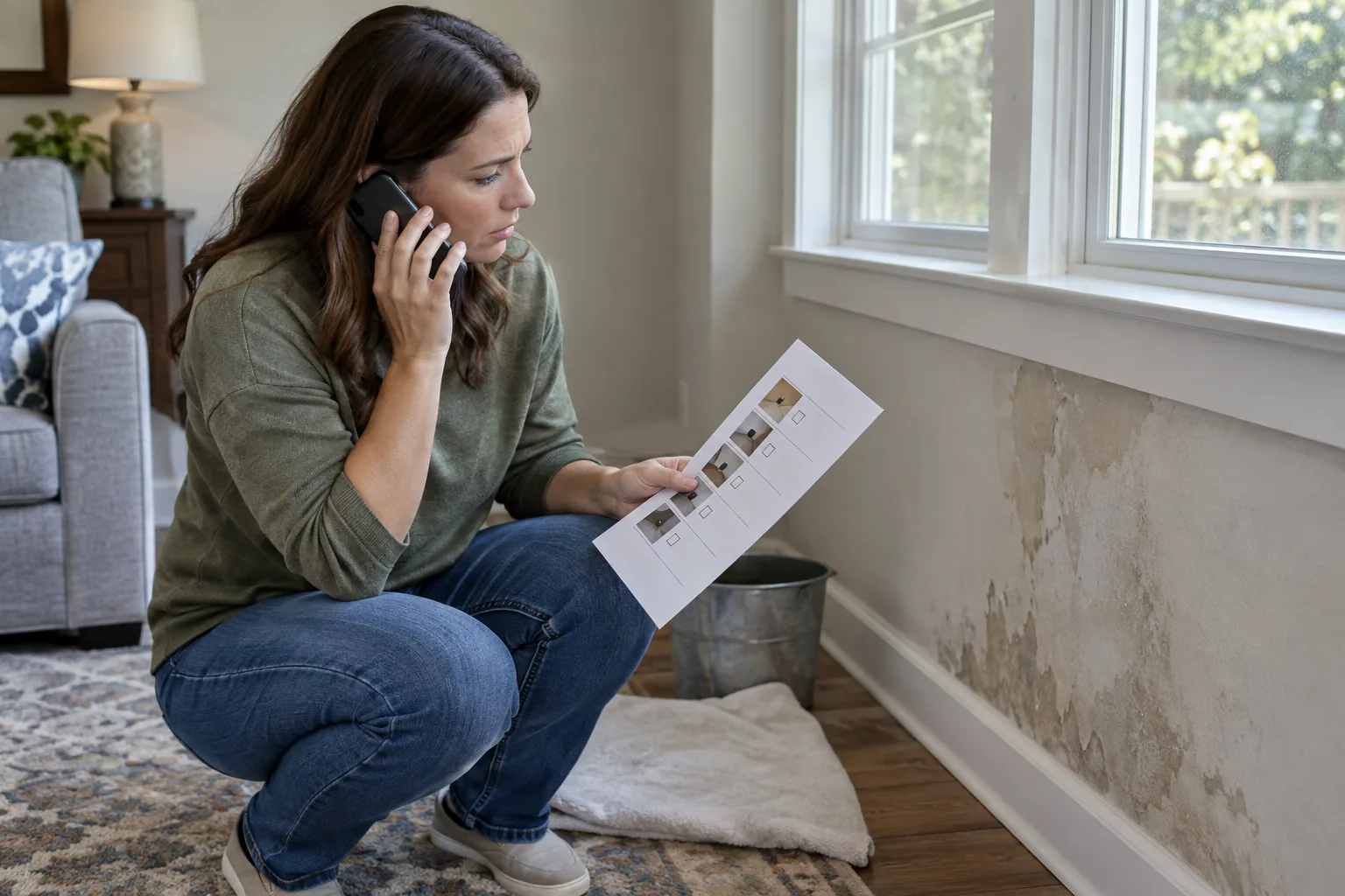 Homeowner using educational mold guidance before contacting a provider