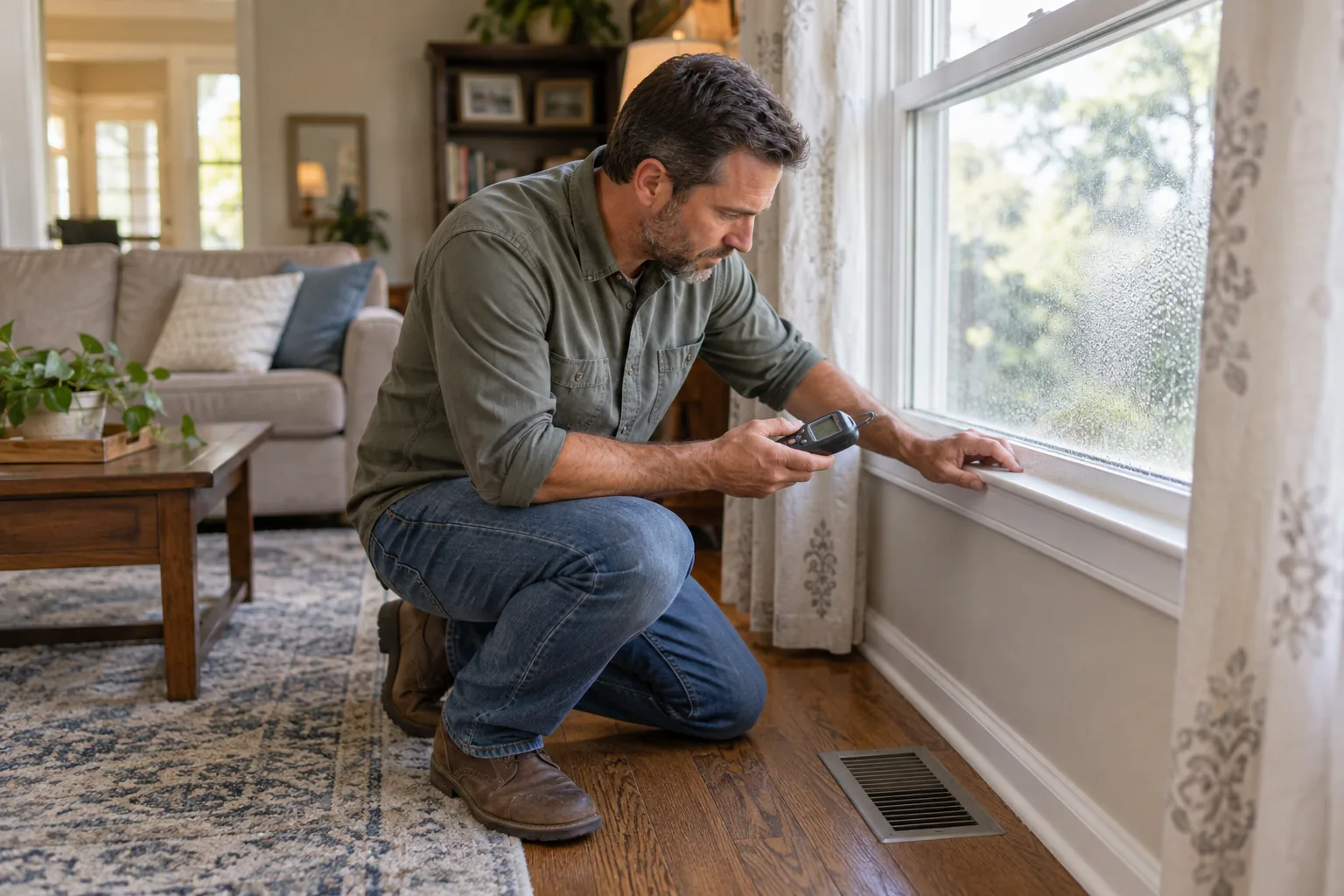 Jackson homeowner checking indoor humidity to prevent mold