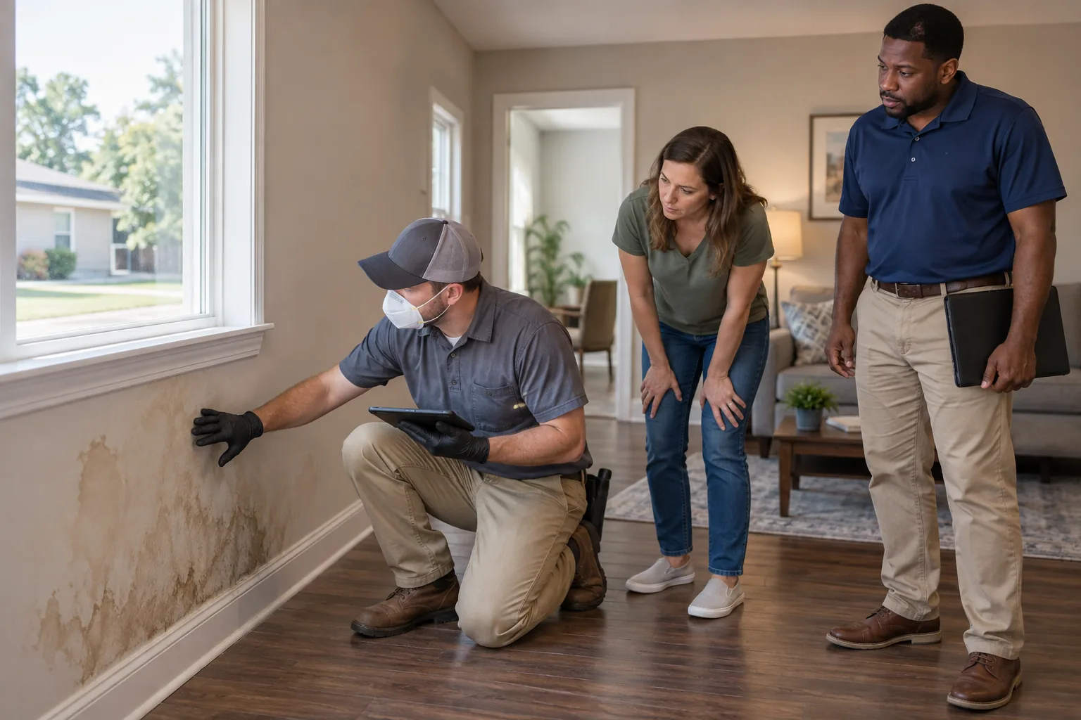 Inspector evaluating a moisture concern in a Hollywood neighborhood rental