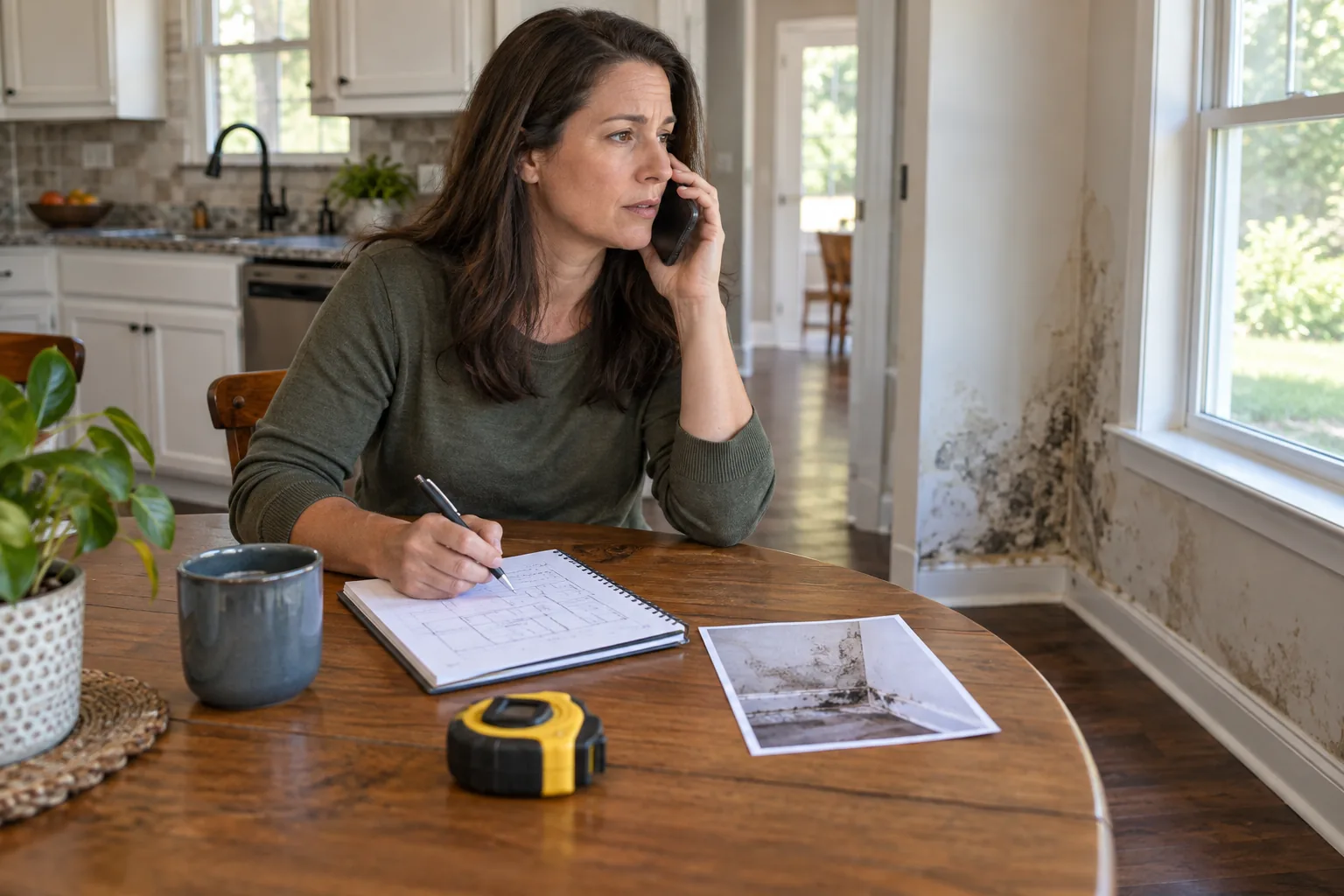Jackson homeowner calling about a water stain with notes ready