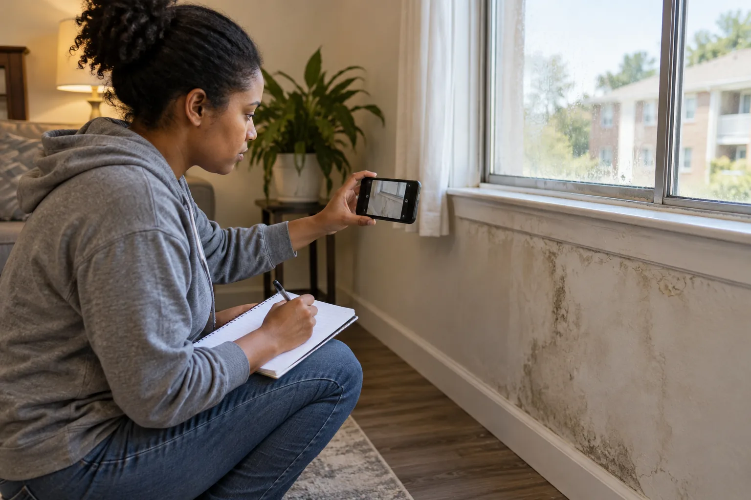 Jackson renter documenting moisture damage in an apartment