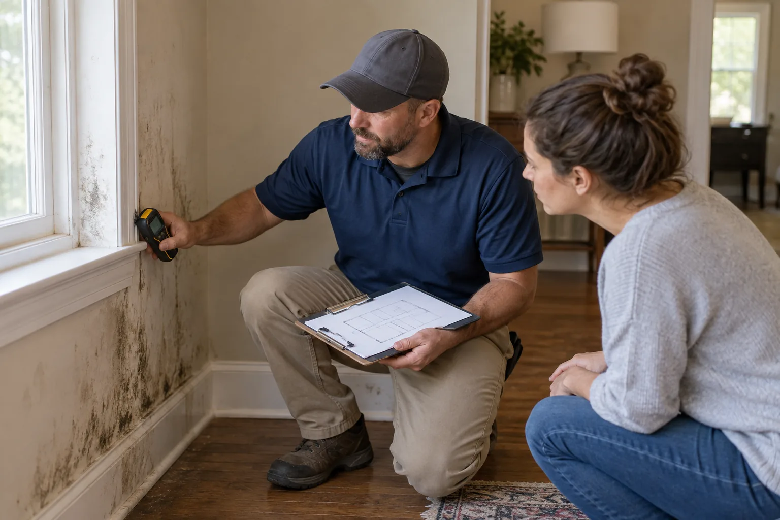 Resident discussing inspection and remediation choices with a provider