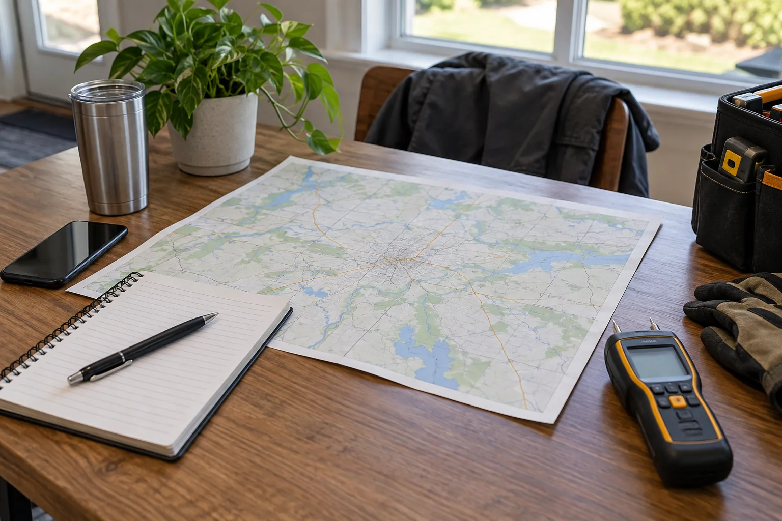 Organized notebook and map used to find Jackson neighborhood service information