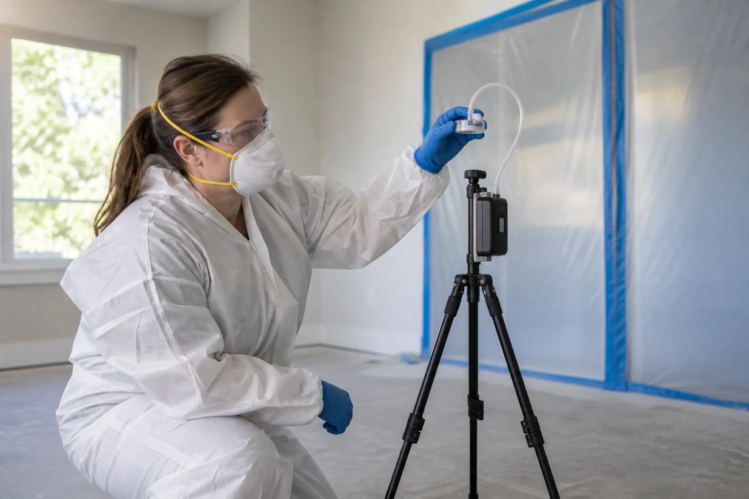 Independent inspector collecting a post-remediation air sample when justified