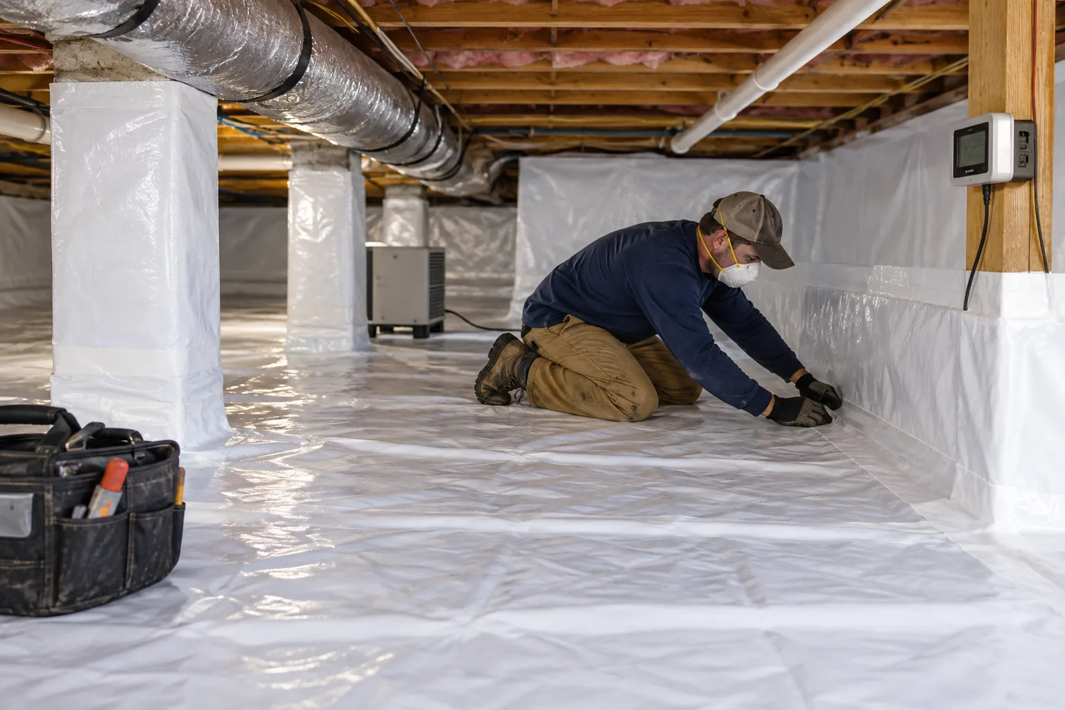 Finished crawl-space encapsulation around piers and foundation walls