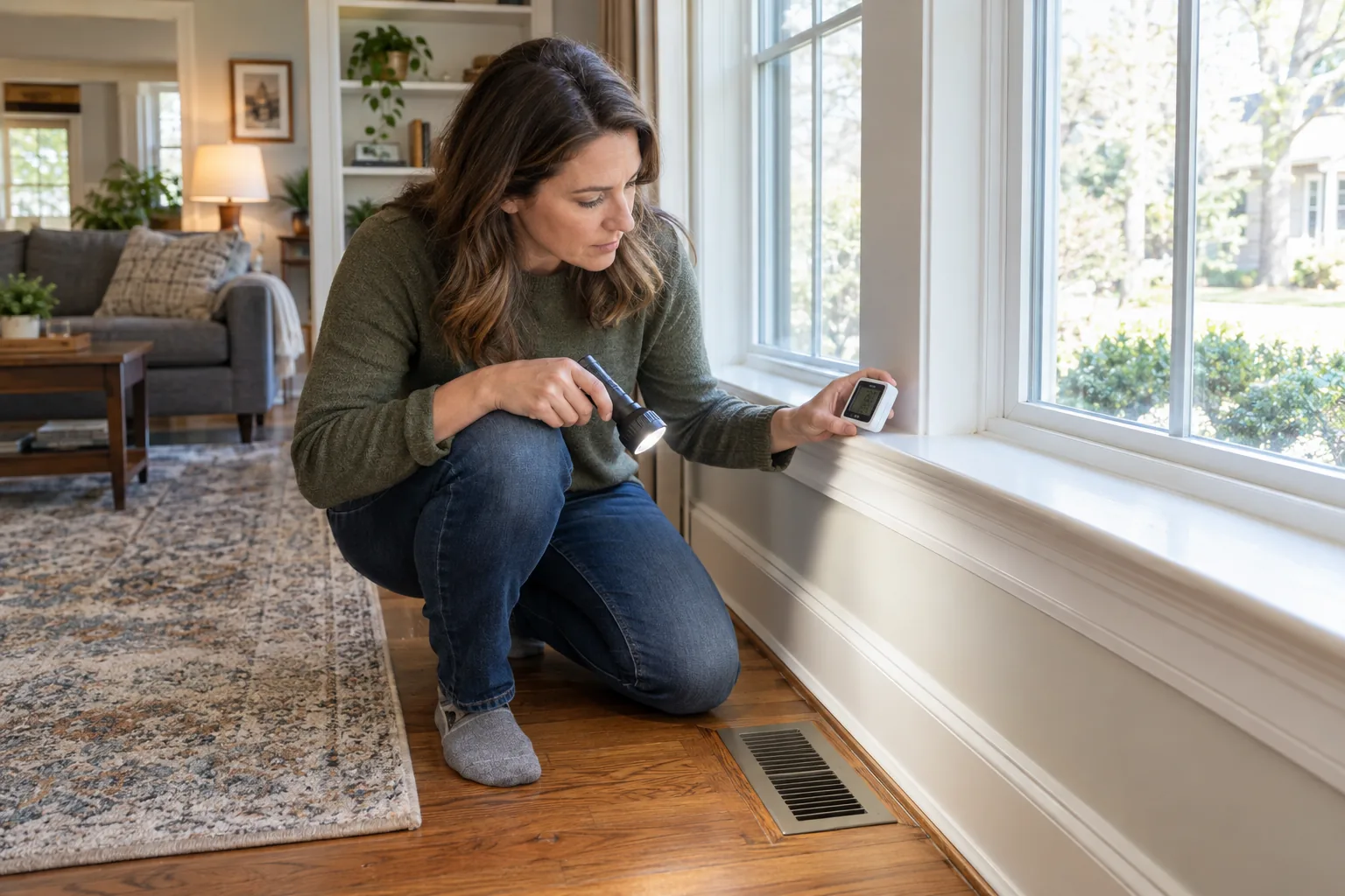 Homeowner performing a whole-home moisture prevention check