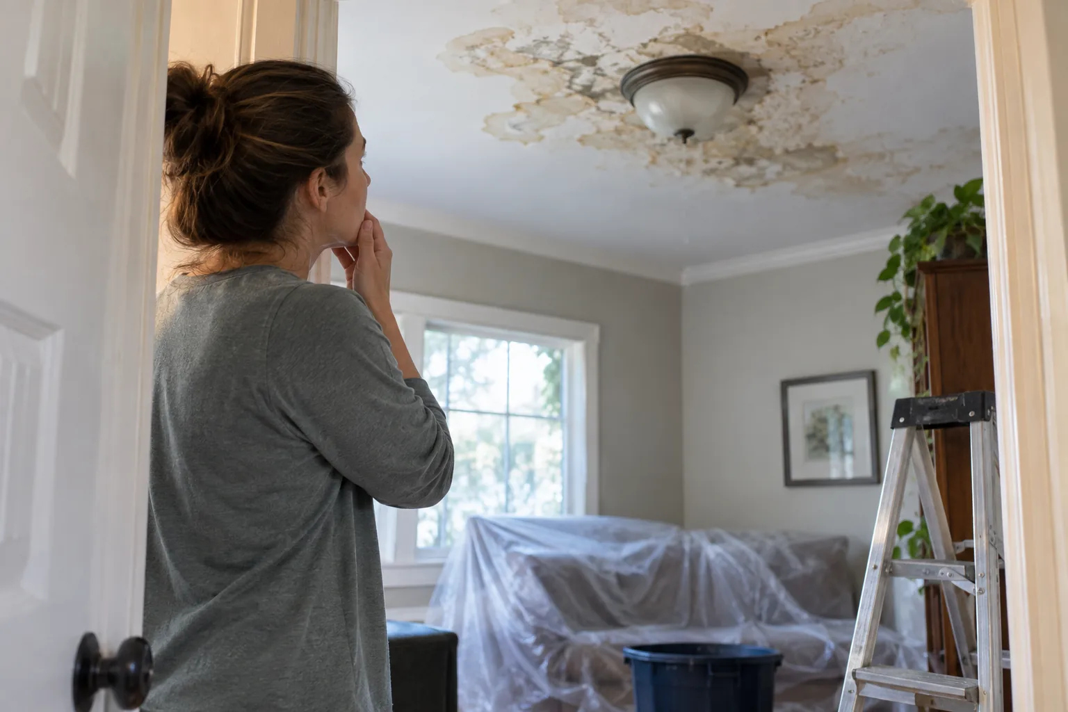 Homeowner assessing a wet room safely from the doorway